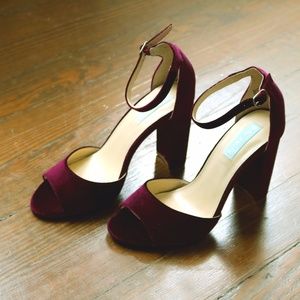 Blue by Betsey Johnson Peep Toe Velvet Block Heels