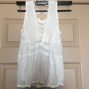 Beautiful sheer crochet lace up babydoll tank