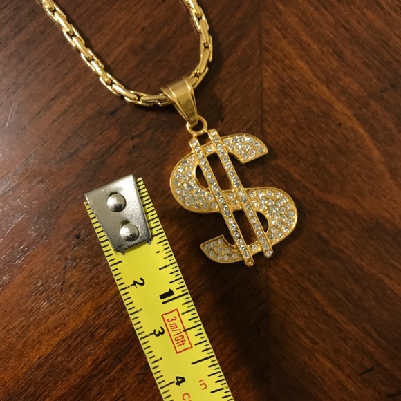 Hip Hop Bling Iced Out Dollar Sign $ Charm Chain - Picture 4 of 5