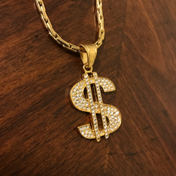 Hip Hop Bling Iced Out Dollar Sign $ Charm Chain - Picture 2 of 5