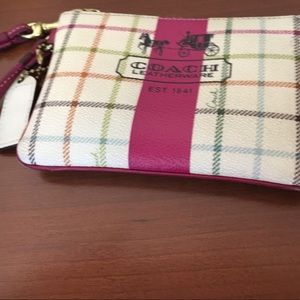 GUC Coach Tattersall Wristlet with Pink Trim