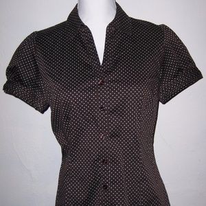 Apt 9 Short Sleeve Polka Dot Button Down Shirt Med