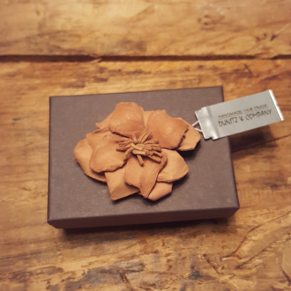 Dunitz & Company handmade leather flower pin