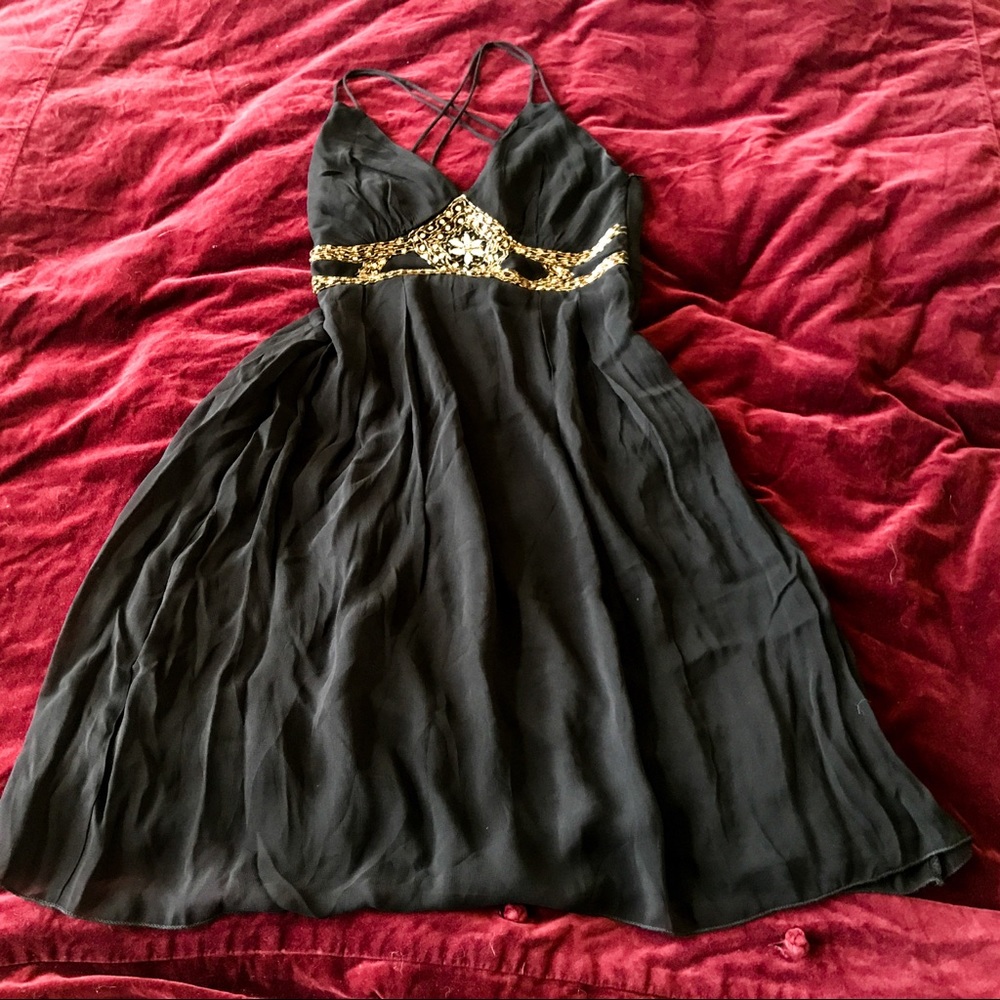 Black Beaded Criss Cross Back Dress