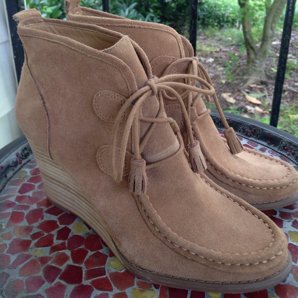 Lucky Brand Size 9 Wedge Shoes Leather Suede Tan