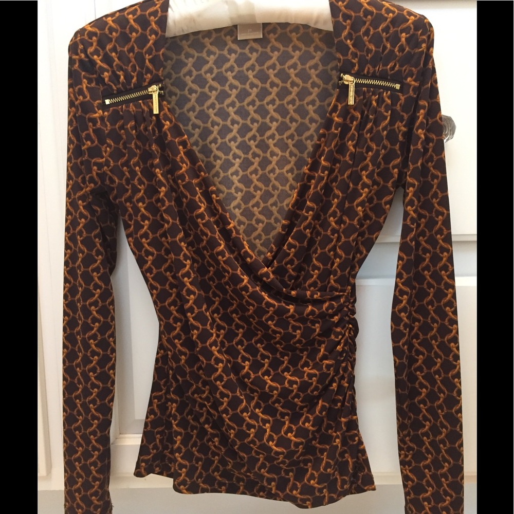 Michael Kors long sleeve chain print top. Brown