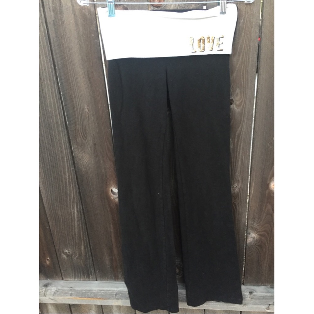 LOVE PINK YOGA PANT BLACK & WHITE SZ S LEGGINGS