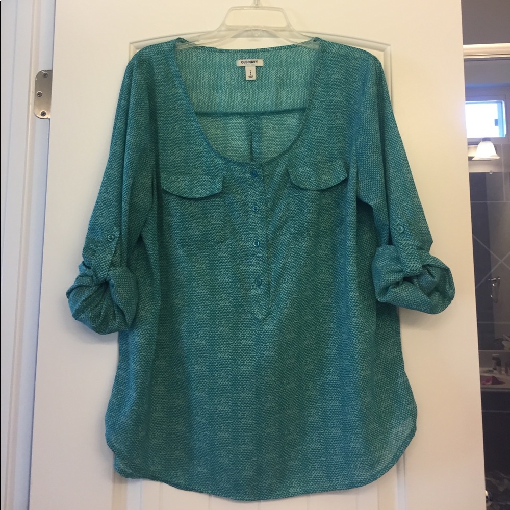 Teal blouse with arm button