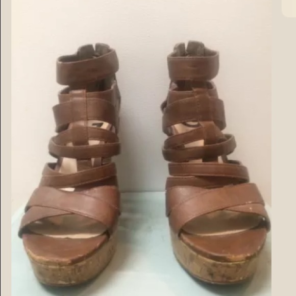 Guess Brown Cork Gladiator Wedge Sandal, 7.5 - Picture 2 of 6