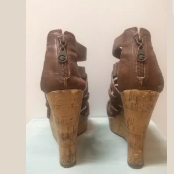 Guess Brown Cork Gladiator Wedge Sandal, 7.5 - Picture 3 of 6