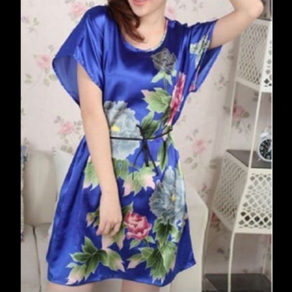 NWT - Blue Satin Dress One Size- Free Size