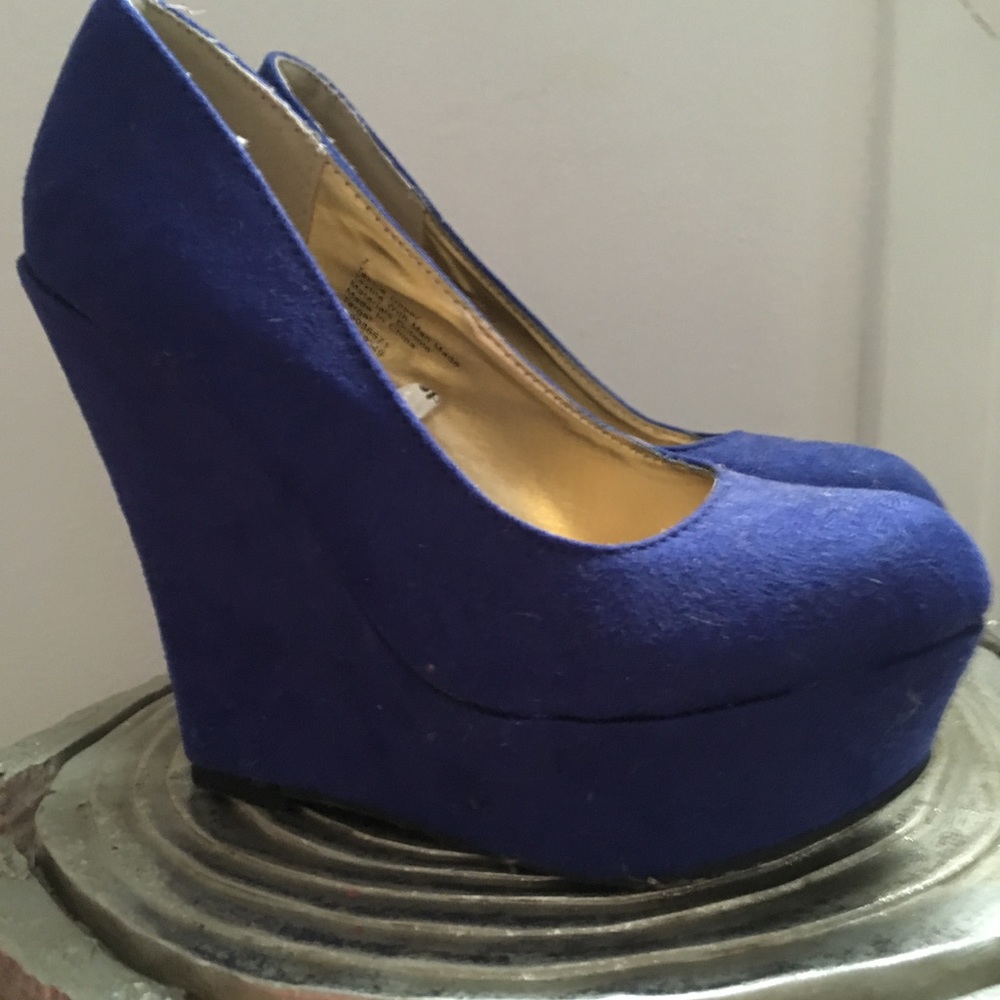 NWOT Blue Suede Platform Wedges