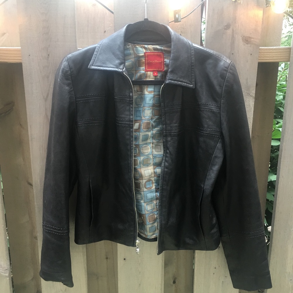 COLE HAAN Imported Leather Jacket Size Small