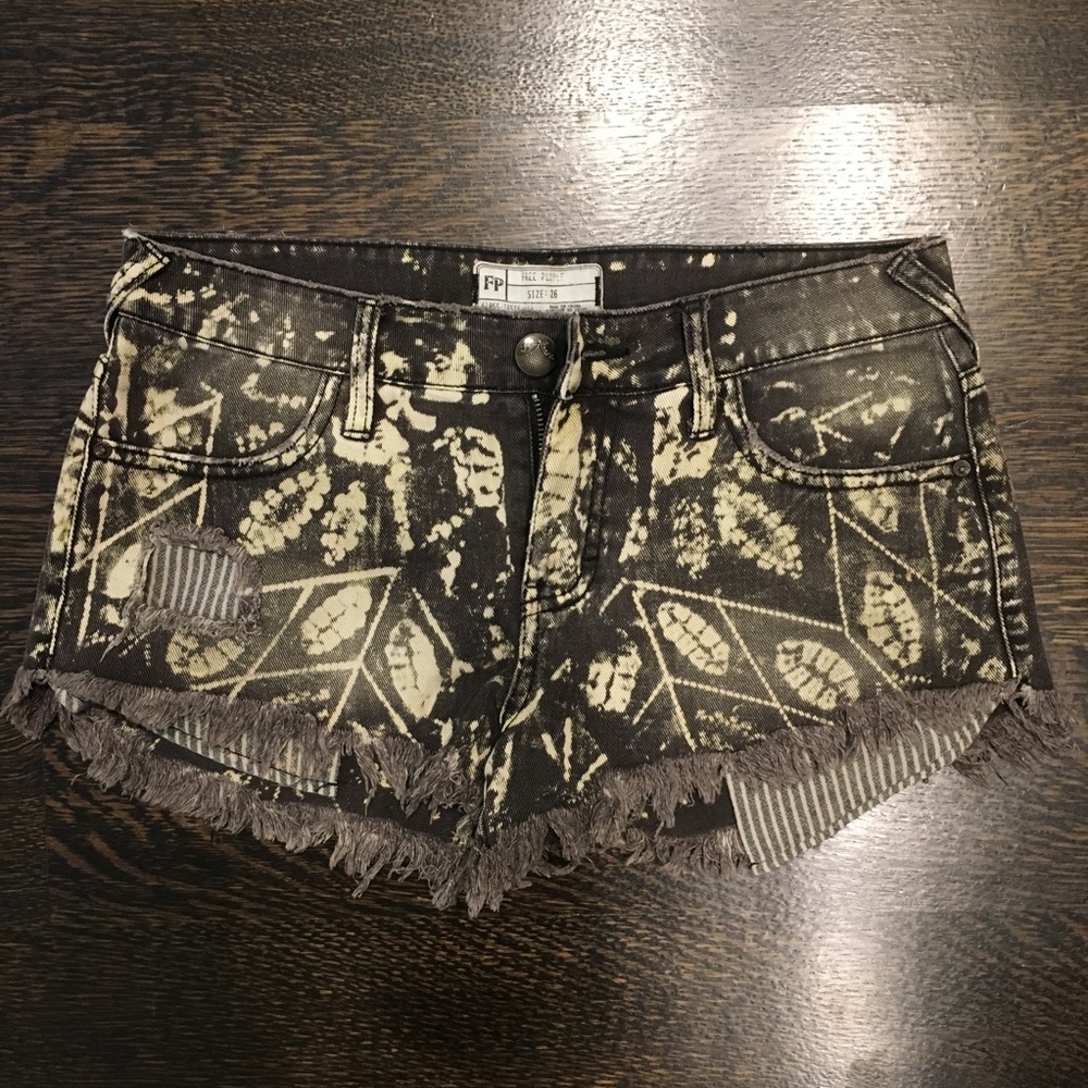 Free People Brown Cut-Off Leaf Jean Shorts