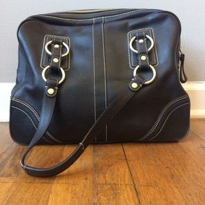 Coach large black leather doctor-style satchel bag