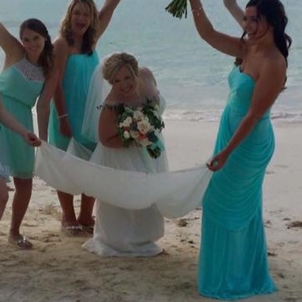 Long strapless mesh dress with pleating