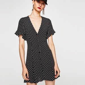 Zara navy blue polka dot dress