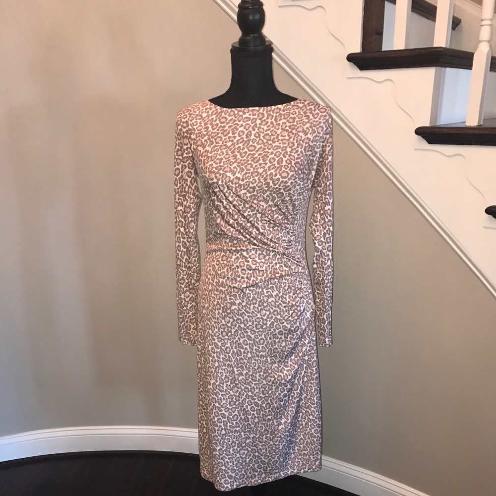 LK Bennett Pink Tan and Cream Leopard Dress