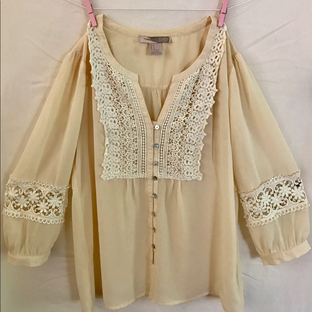Cream Blouse with Lace Trim