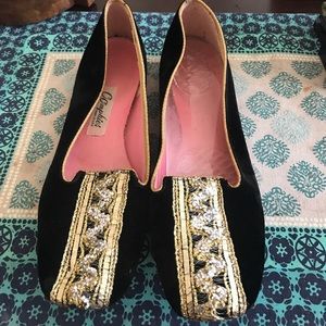 Black Velvet Rhinestone Flats