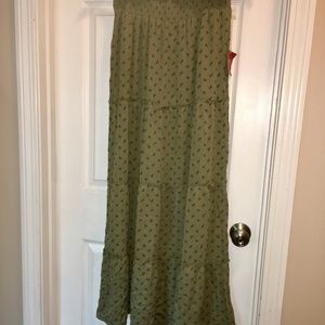 Green pattern boho maxi skirt with elastic band