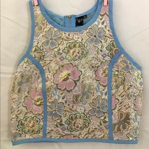 Embroidered Crop Top with Blue Lace