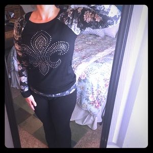Black Sweat Suit with Flower Pattern