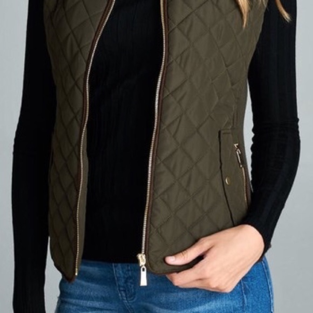 SOLD OUT!  Quilted Vest - Olive - Picture 2 of 3