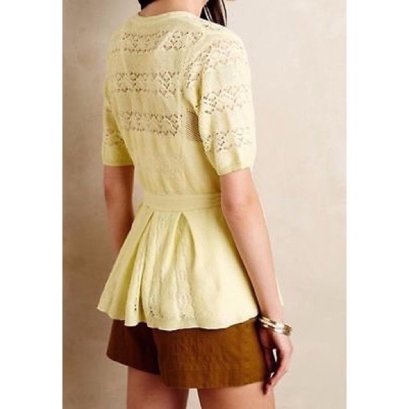 Anthropologie Sweaters - Knitted & Knotted Yellow Lace Stitch Cardigan