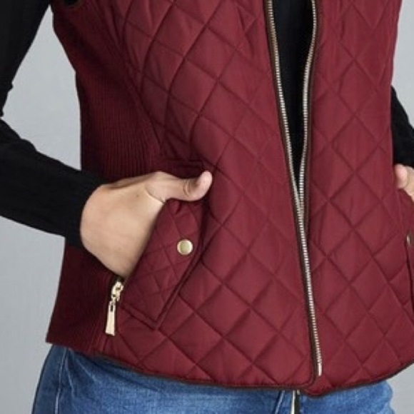 SOLD OUT! Quilted Vest - Burgundy - Picture 2 of 3