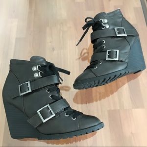 Candie's Lace Up Wedge Ankle Boots