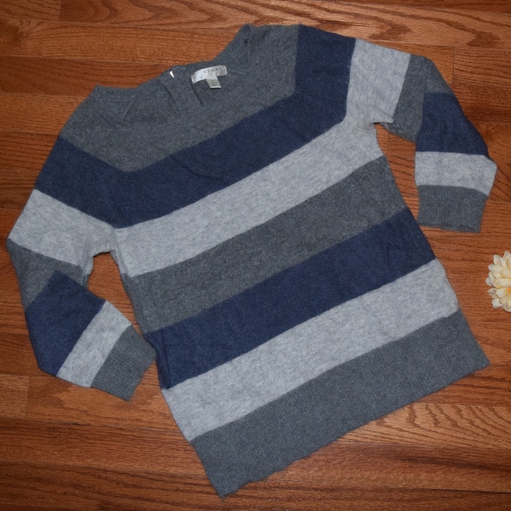 Women's Striped 3/4 Sleeve Sweater L