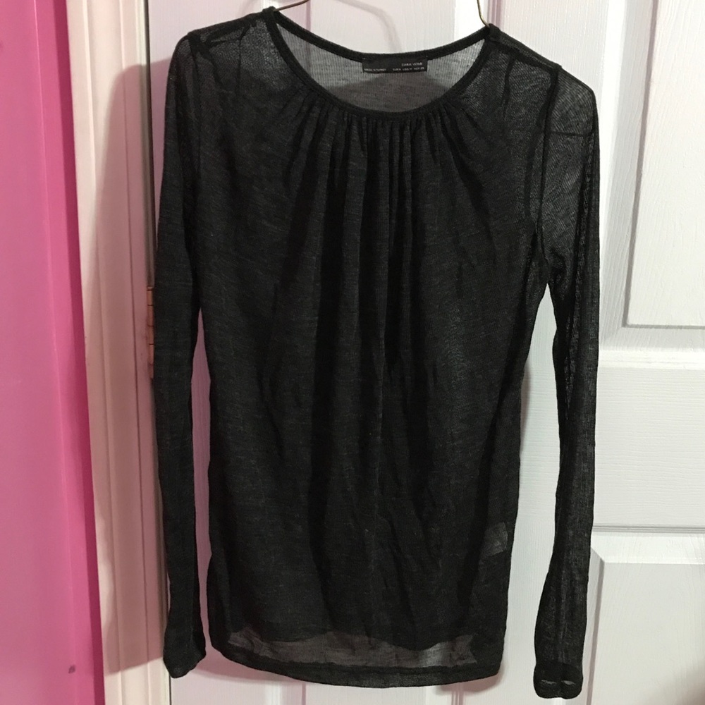 Zara long sleeve sheer top size medium charcoal