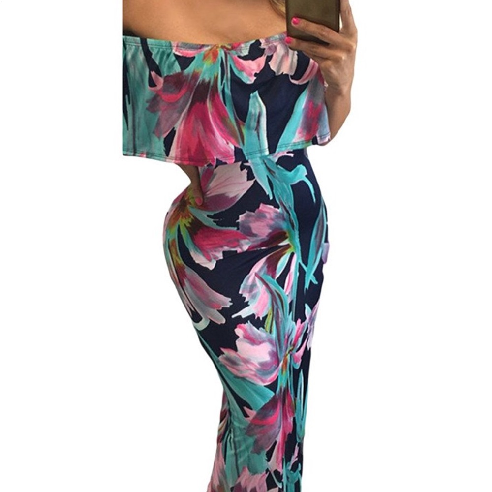 Off shoulder floral maxi dress