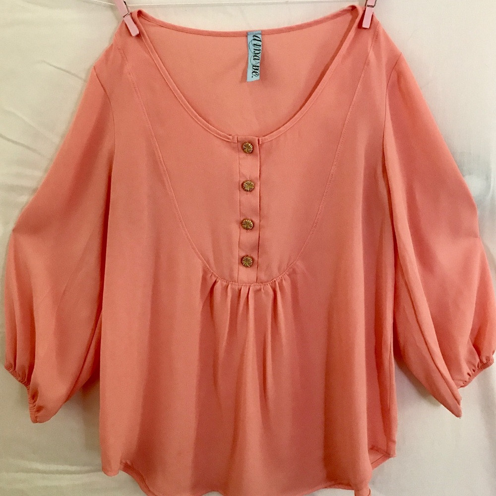 Flowy Salmon Blouse with Gold Button Detail