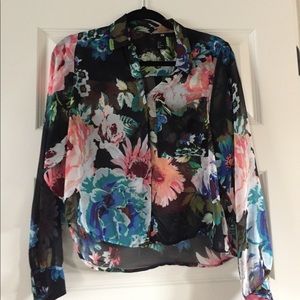HM floral sheer button down