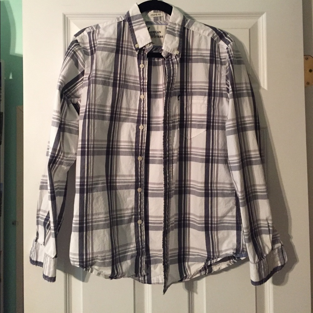 White and Blue AE Plaid Button Up