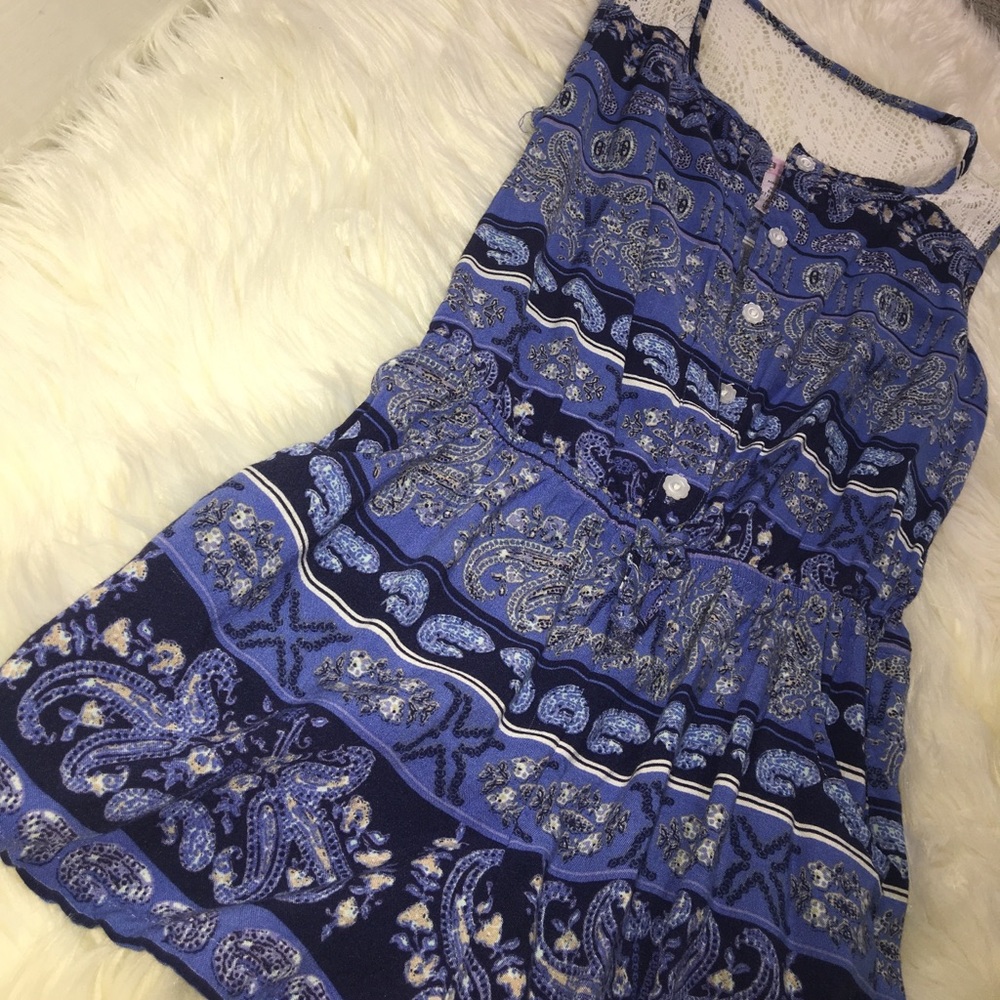 Blue Lace Back Romper