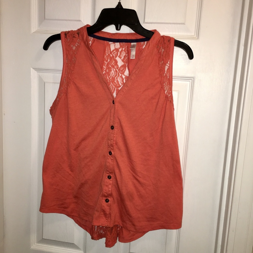 Orange detailed lace button sleeveless top