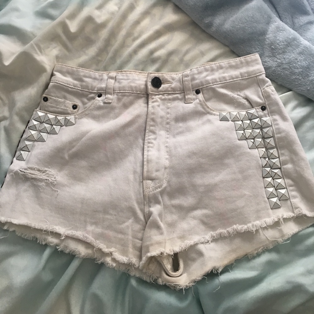 White studded high waisted shorts