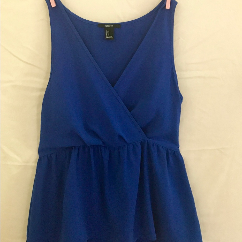 Peplum Plunge Deep Blue Blouse