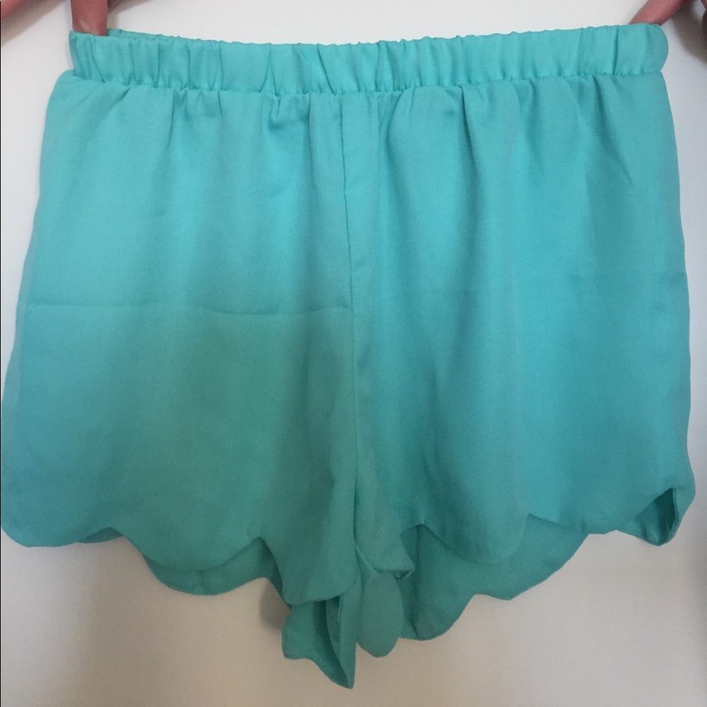 Scalloped, flowy, aqua shorts