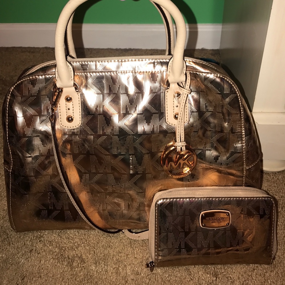 Michael Kors Metallic Rose Gold Tote & Wallet