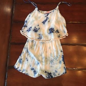 Blue marbled romper with fringe