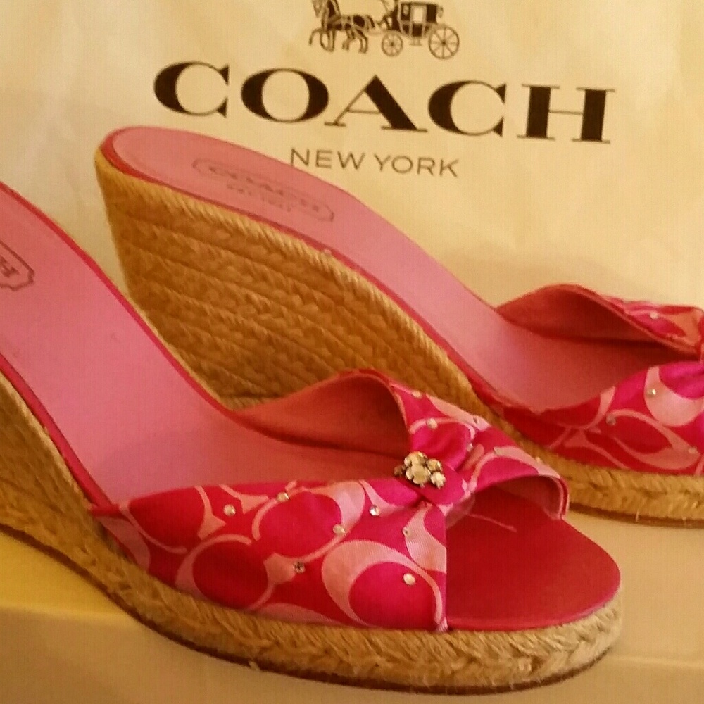 Hot pink Coach Wedge shoes