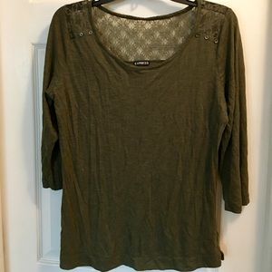 Express green lace detailed mid sleeve shirt