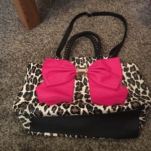 Betsey Johnson pink leopard bow tote
