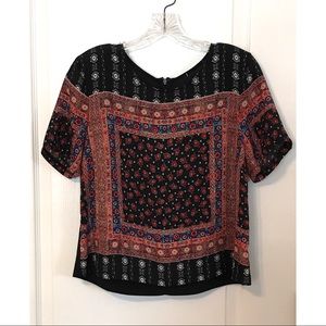 ❁∙Black Semi-Sheer Top With Red & White Pattern∙❁