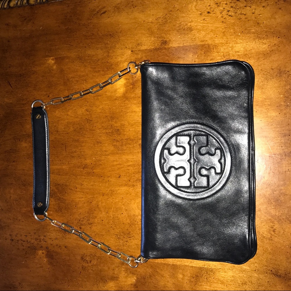 Tory burch black leather clutch/ shoulder bag