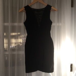Black sexy V-neck mini dress